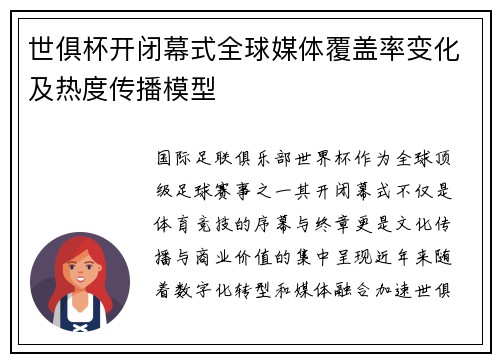 世俱杯开闭幕式全球媒体覆盖率变化及热度传播模型
